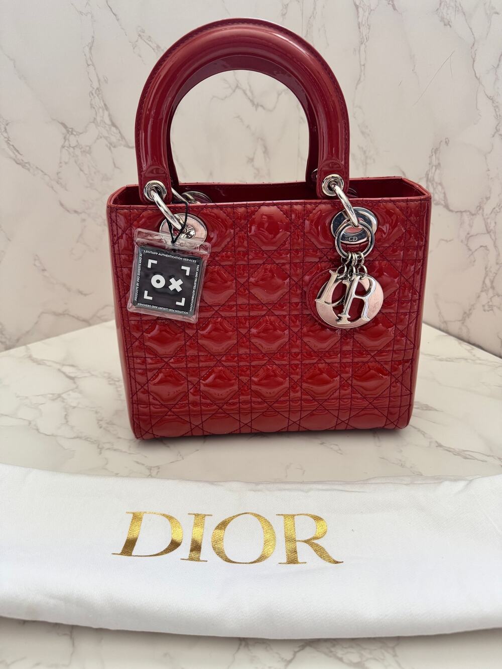 Christian Dior Red Lady Dior Cannage Patent Leather